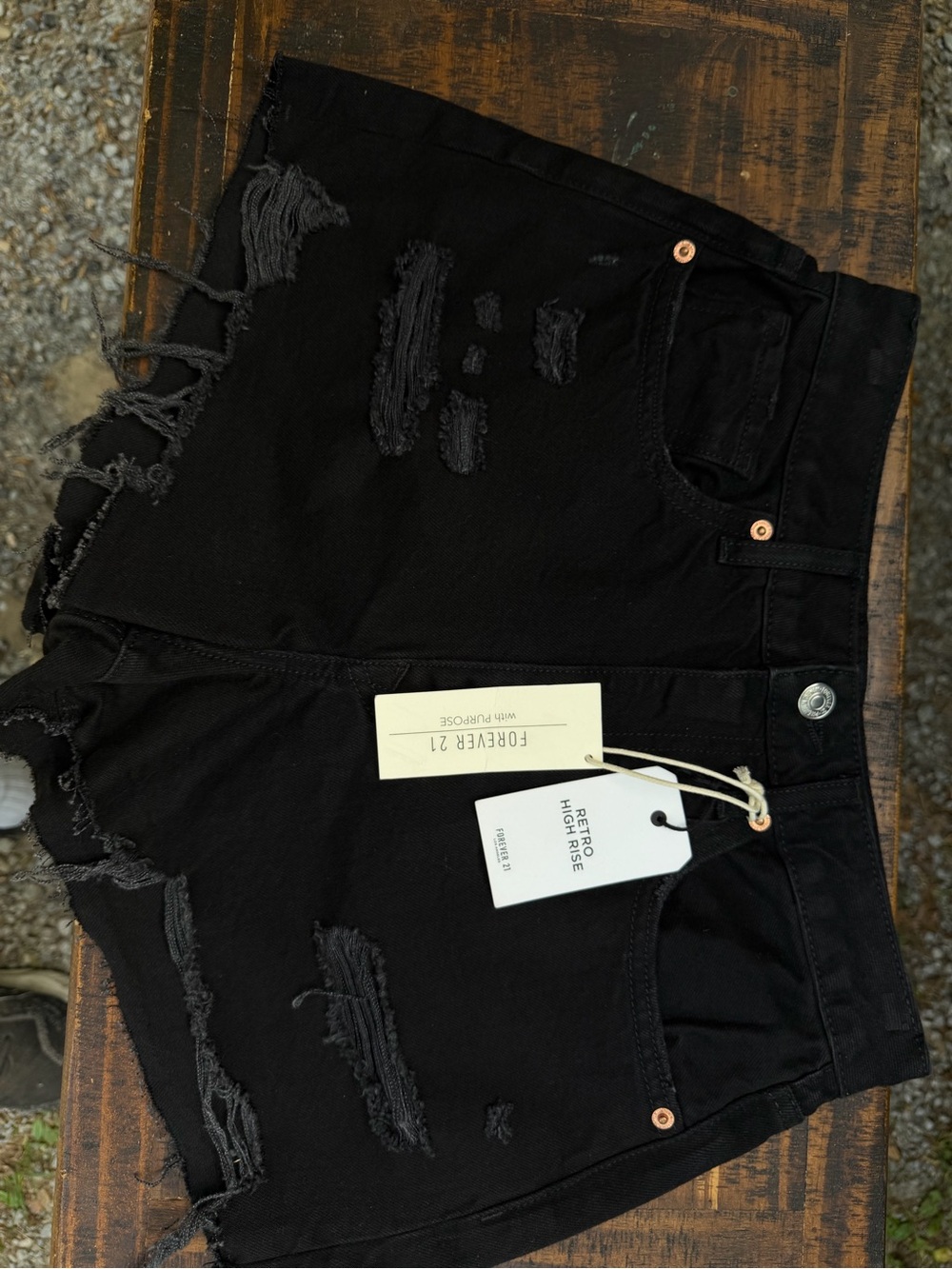 Forever 21 Black Distressed High-Rise Denim Shorts
